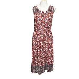 Lucky Brand sleeveless rust and blue floral maxi dress size M